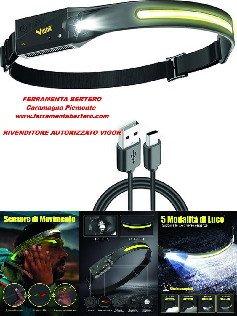 TORCE TORCIA FRONTALE LAMPADA VIGOR LED FRONTALI TRAIL-USB 350 LM